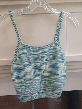 Sleeveless Knit Tank Top in Blue-Green Space Dye